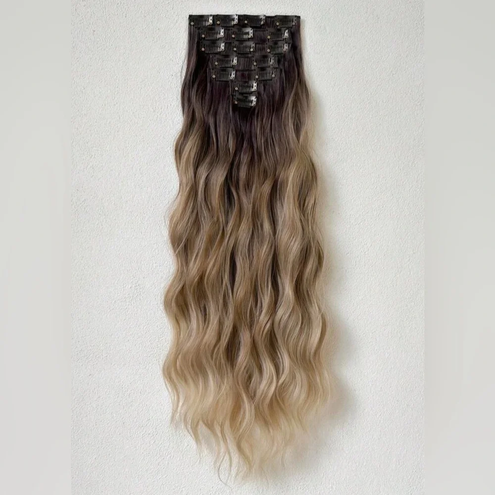 Human hair blend 22 In Ashy light Brown  Balayage Clip in hair Extensions